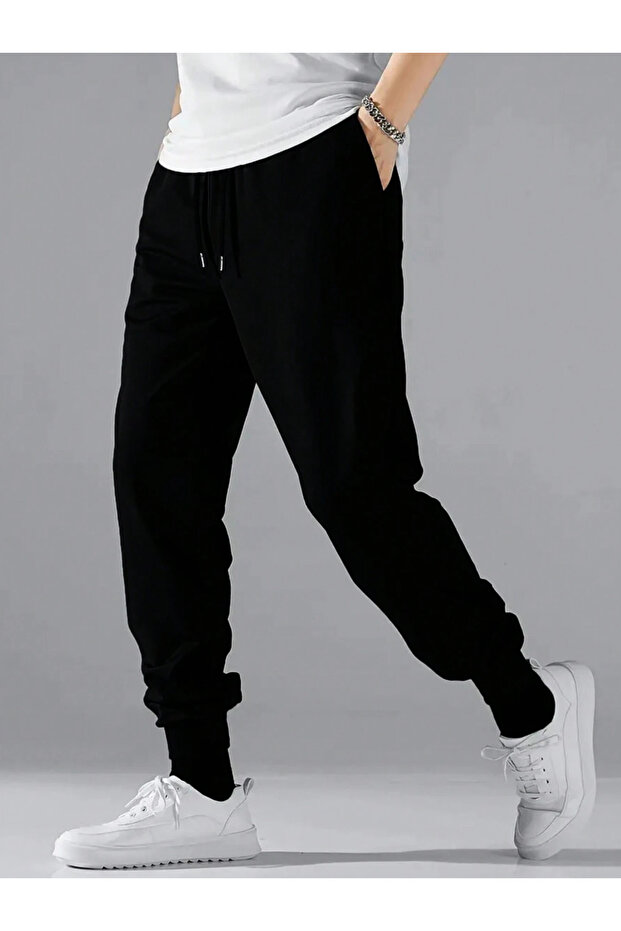 Unisex Black 2 Thread Ribbed Jogger Sweatpants