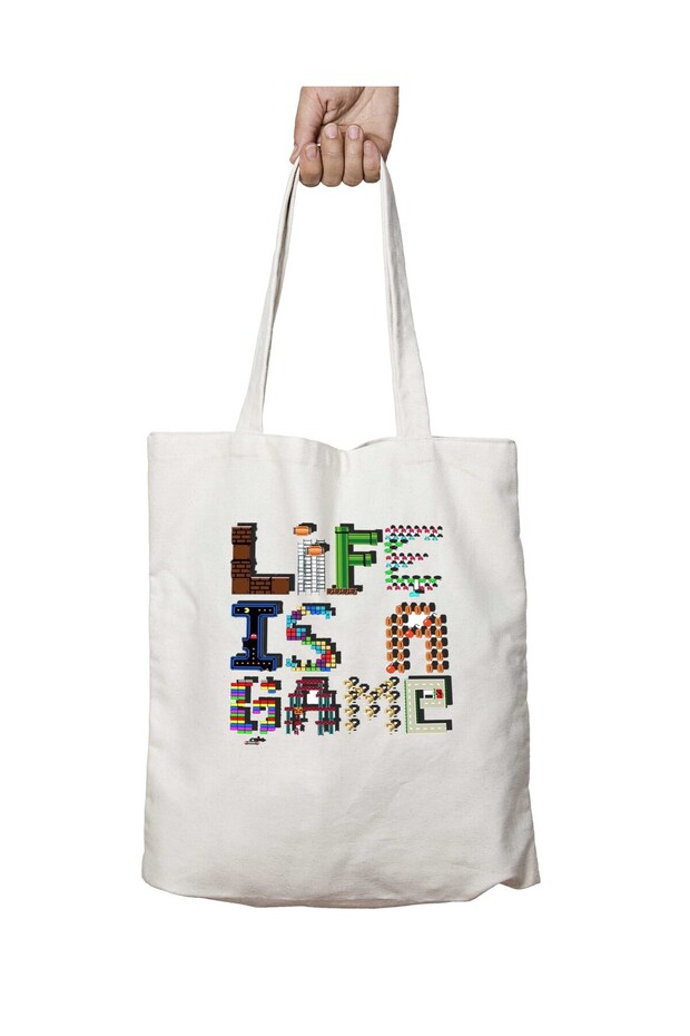 حقيبة كتف "Life is a Game" مطبوعة وقابلة للغسل - تدوم على الجانبين
