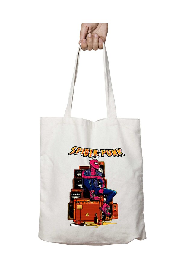 Spider Punk Tramp Spiderman Two Sides Permanent Printed Washable School Beach Shoulder Tote Bag