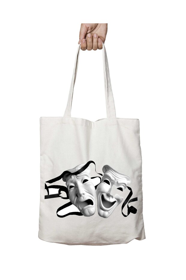 Theater Cinema Mask Two Sides Permanent Printed Washable School Beach Shoulder Tote Bag