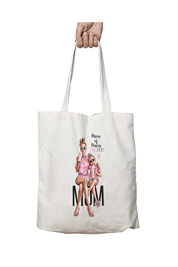 Mommy Daughter in My Dreams Two-Sided Permanent Printed Washable School Beach Shoulder Tote Bag