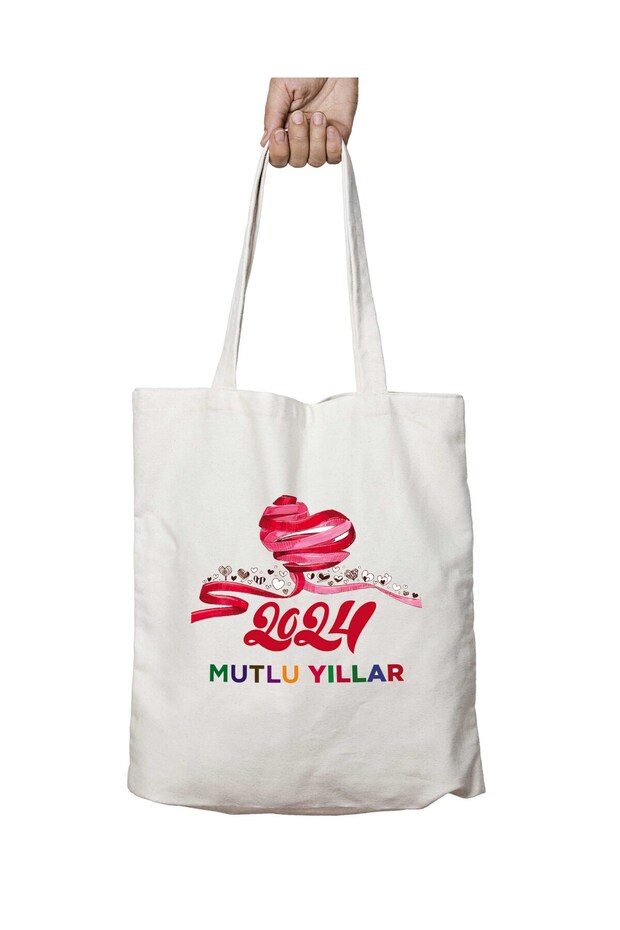 2024 Happy New Year Written in Color, Two-Sided Permanent Printed Washable School Beach Shoulder Tote Bag
