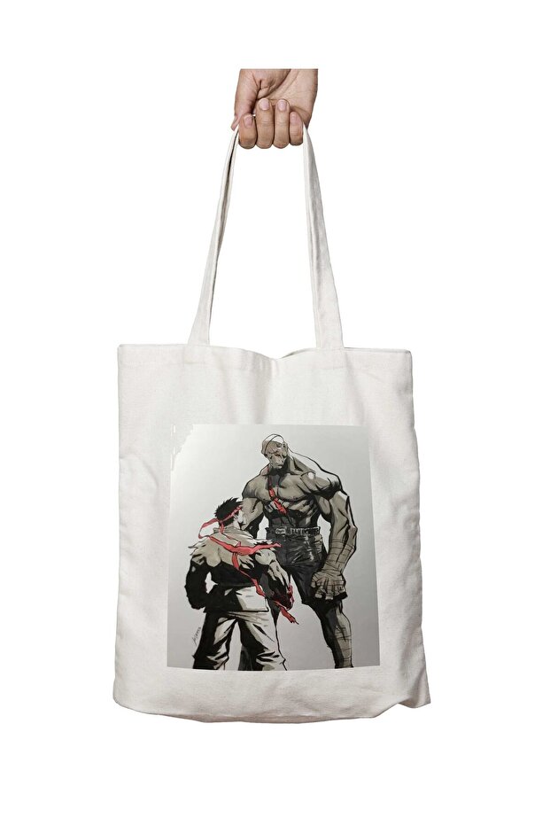 Ryu Vs Sagat Street Fighter Two Sides Permanent Printed Washable School Beach Shoulder Tote Bag