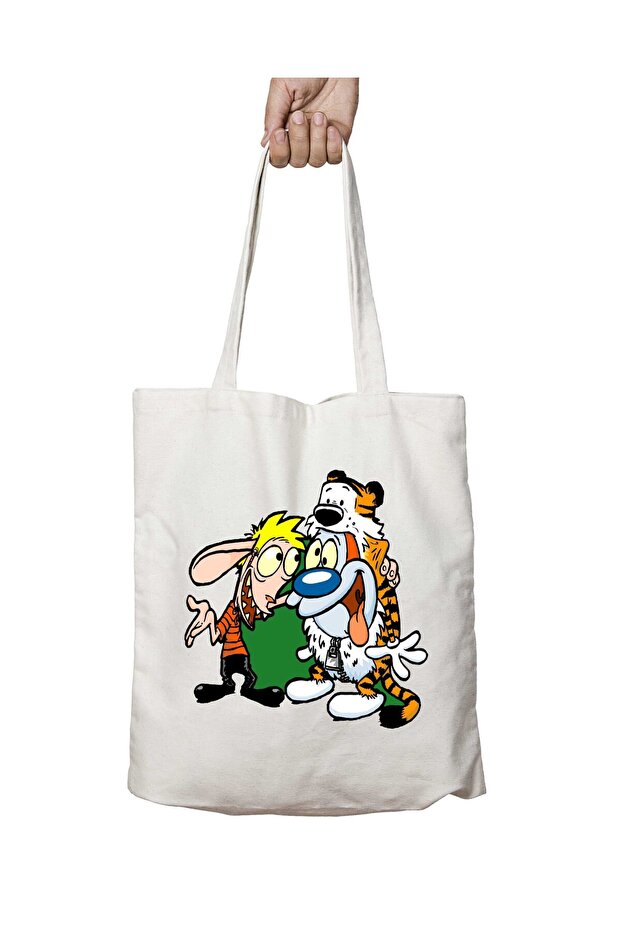 Ren and Stimpy Calvin and Hobbes Costumes Two-Sided Permanent Printed Washable Bag