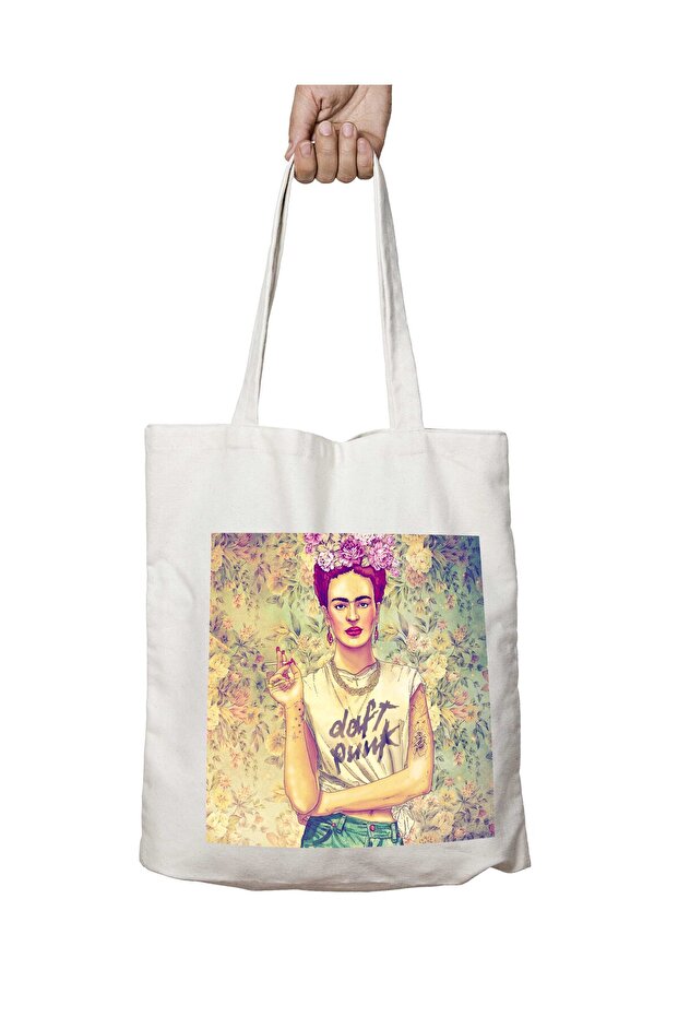 FK Daft Punk Floral Pattern - Washable Permanent Shoulder Tote Bag, for Beach and School
