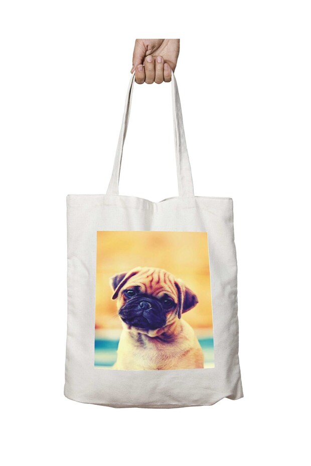 Pug Dog Dog Two-Sided Permanent Printed Washable School Beach Shoulder Tote Bag