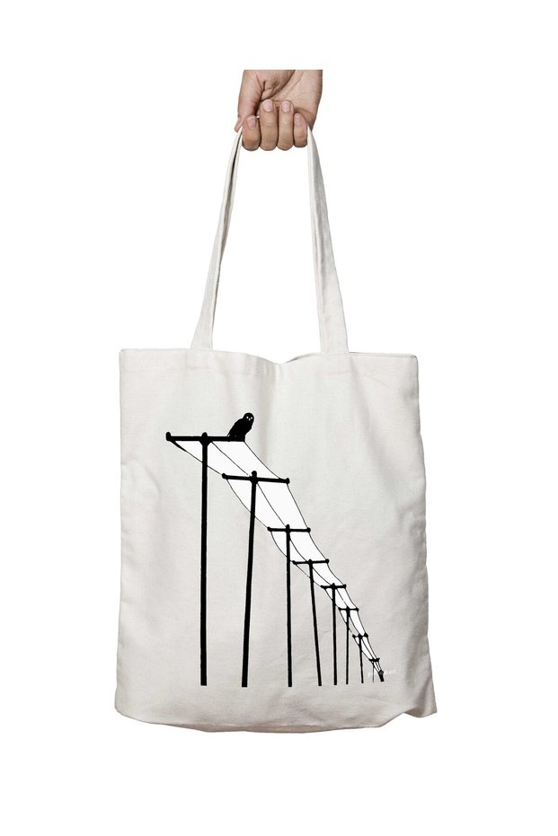 Owl Electric Wires Owl Two Sides Permanent Printed Washable School Beach Shoulder Tote Bag