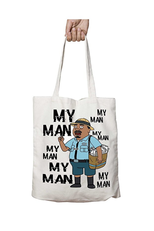 My Man Two-Sided Permanent Printed Washable School Beach Shoulder Tote Bag