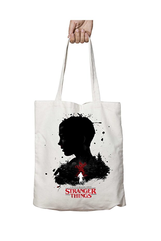 حقيبة كتف مدرسية للشاطئ من Stranger Things مطبوعة على الوجهين وقابلة للغسل