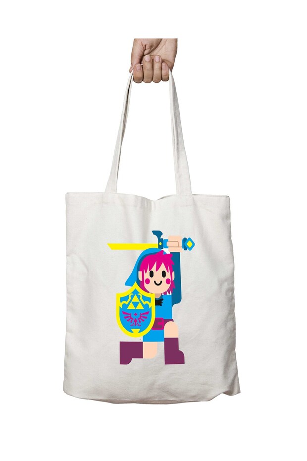 Link Simple Artwork Legend of Zelda Two-Sided Permanent Printed Washable School Beach Shoulder Tote Bag