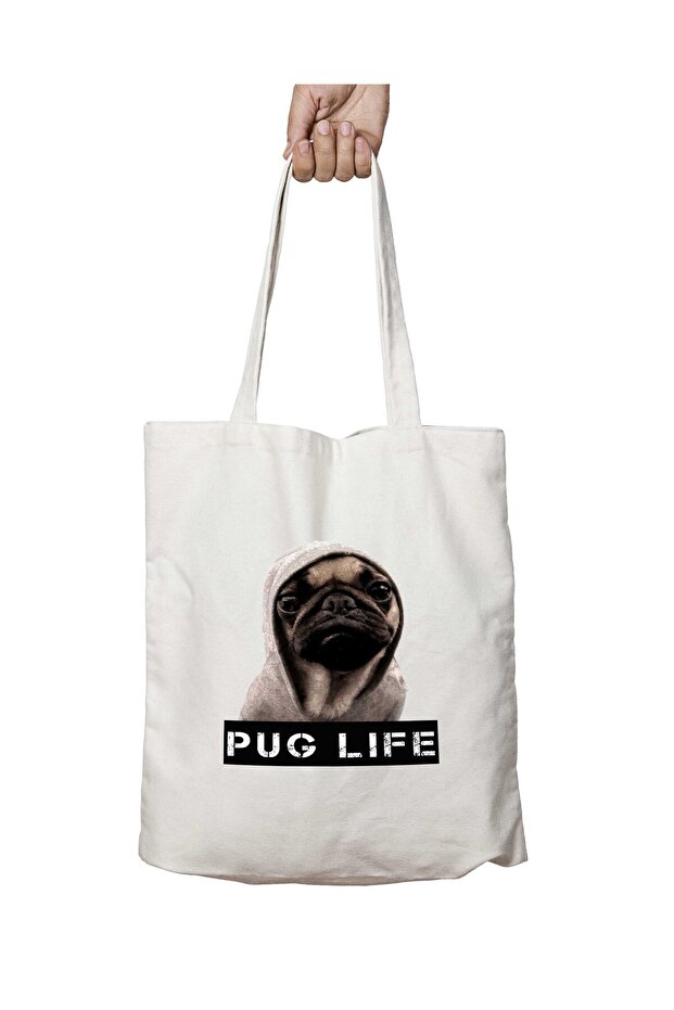 Pug Life Towel with Two Sides Permanently Printed, Washable School Beach Shoulder Tote Bag