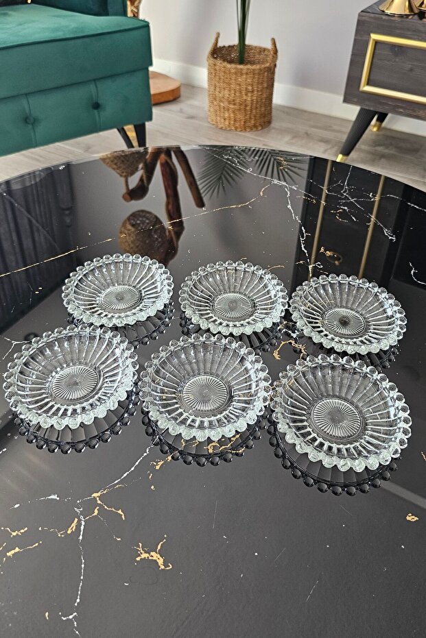 6-Piece Glass Bead Tea Plate| Glass Crystal Bead Tea Plate