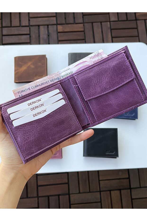 %100 Hakiki Crazy Deri Morry Model Cüzdan Mor - 3