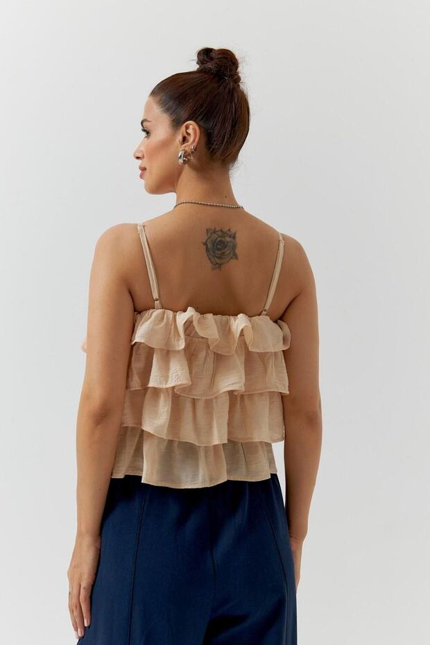 Askılı Kat Kat Bej Bluz - 6