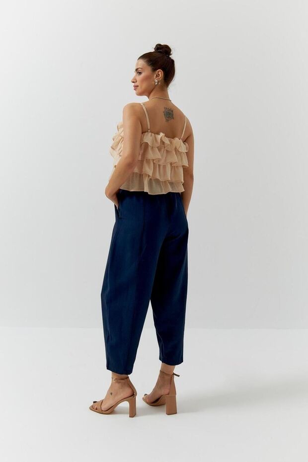 Askılı Kat Kat Bej Bluz - 5