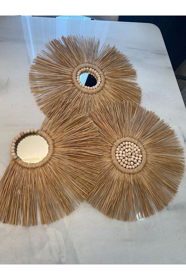 BOHEM DUVAR SÜSÜ 3 LÜ SET DOĞAL RAFYA HANDMADE EL YAPIMI - 1