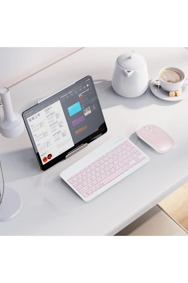 Samsung Galaxy Tab S9 FE+ Plus X610 Uyumlu Kablosuz Bluetooth Şarj Edilebilir Klavye Mouse Seti - Pe - 7
