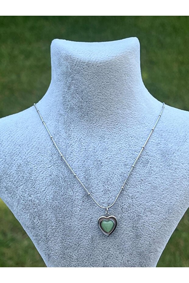 Heart Jewelled Steel Necklace