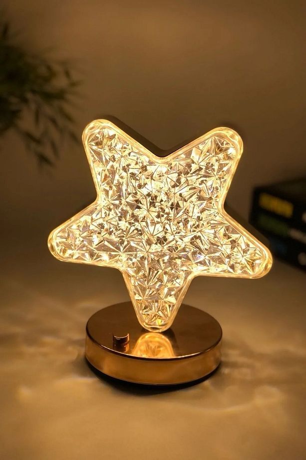 Kristal Yıldız Model 3 Renkli Yuvarlak LED Gece Lambası Dokunmatik Şarjlı Gece Masa Lambası - 2