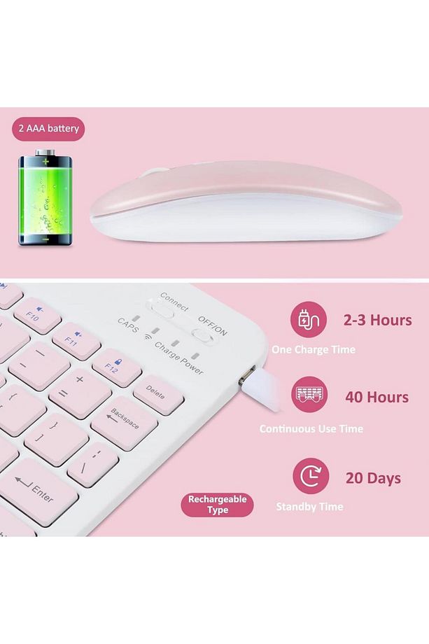Samsung Galaxy Tab S9 FE+ Plus X610 Uyumlu Kablosuz Bluetooth Şarj Edilebilir Klavye Mouse Seti - Pe - 2
