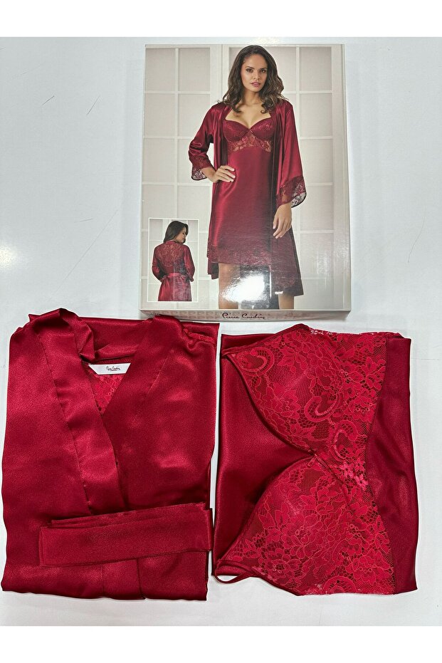 Satin Lace Nightgown and Dressing Gown Set - 4075