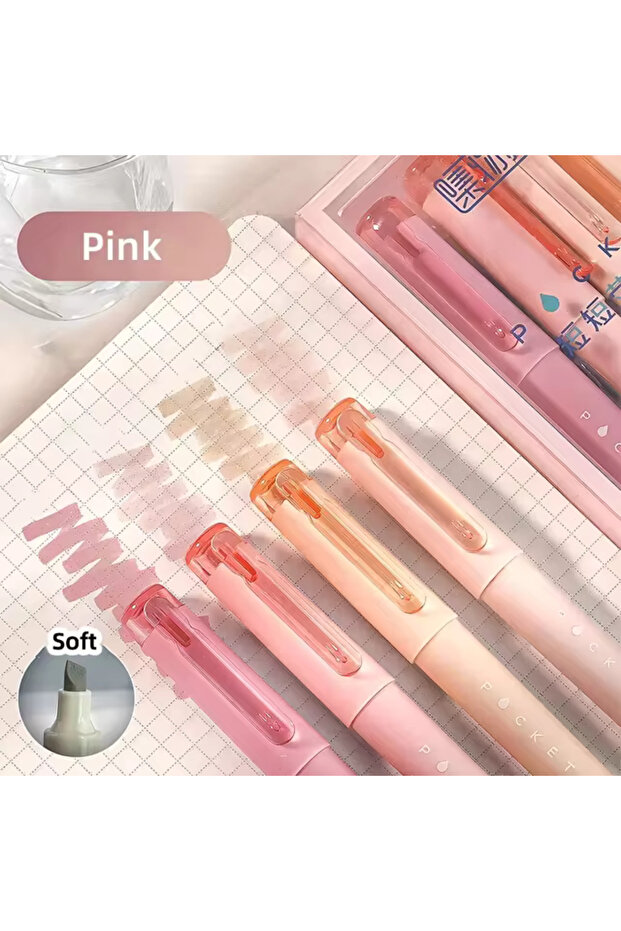 Pembe Tonlar Pocket Soft Renkler Fosforlu Kalem Seti 4 Adet - 3