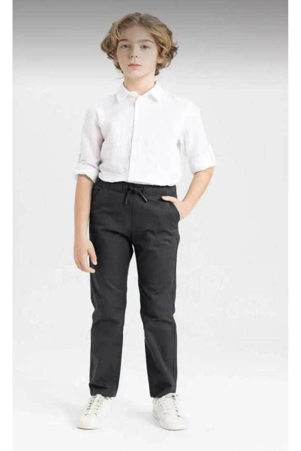 Unisex Children's Ribbed Waist Canvas School Pants with Laces