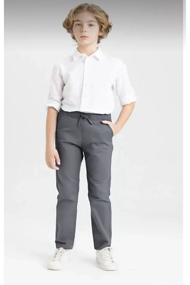Unisex Children's Ribbed Waist Canvas School Pants with Laces