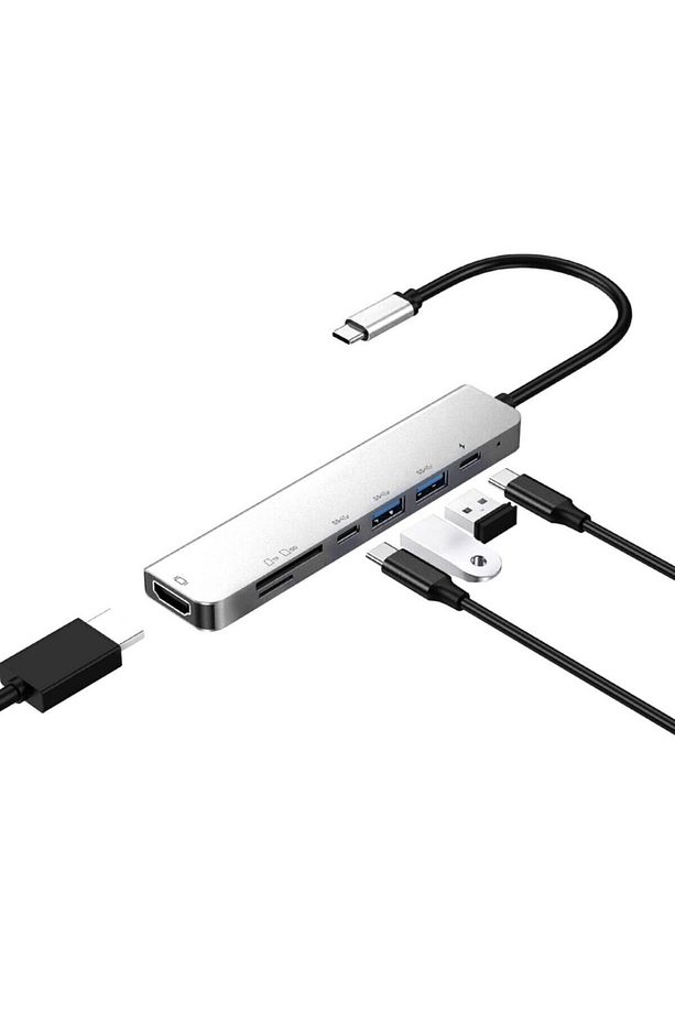 7 In 1 Sd Tf 2x Usb 2x Type-c Hub Hdmı Girişli Samsung S8 S9 S10 Macbook Çevirici Adaptör - 1