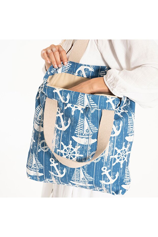 Sea-Themed Linen Tote Bag- Sea-Themed Beach Bag - Sea-Themed Washable Bag