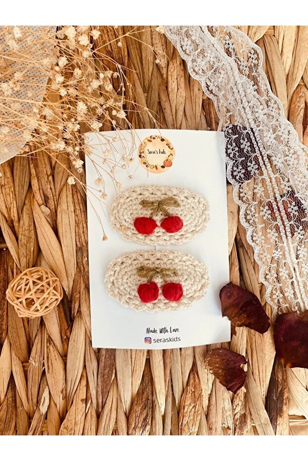 Cherry Knitted Baby and Adult Hair Clip Set