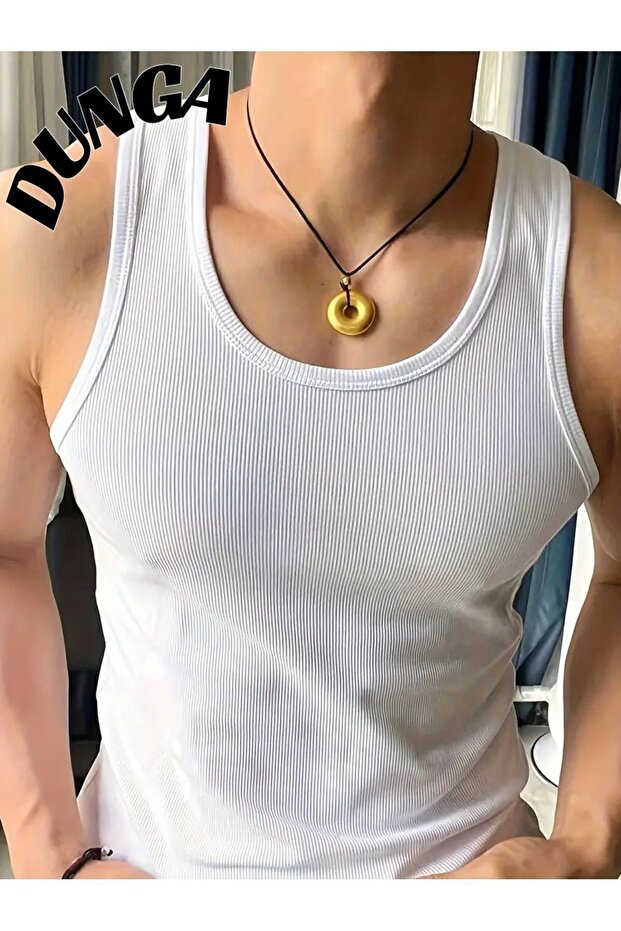 DUNGA Erkek Fitilli Atlet - Likralı Pamuk Kaşkorse Halter Yaka Tank Top Atlet