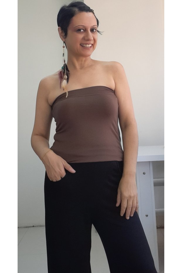 Brown Strapless Light Badi Athlete T-shirt