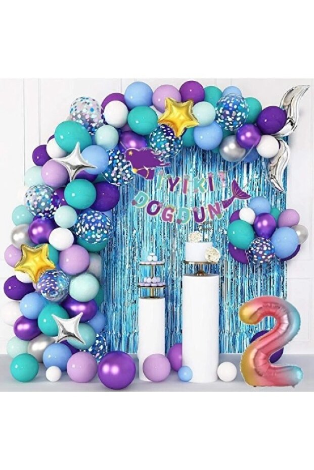 2 Year Old Rainbow Foil Mermaid Luxury Balloon Chain Birthday Party Set Decoration