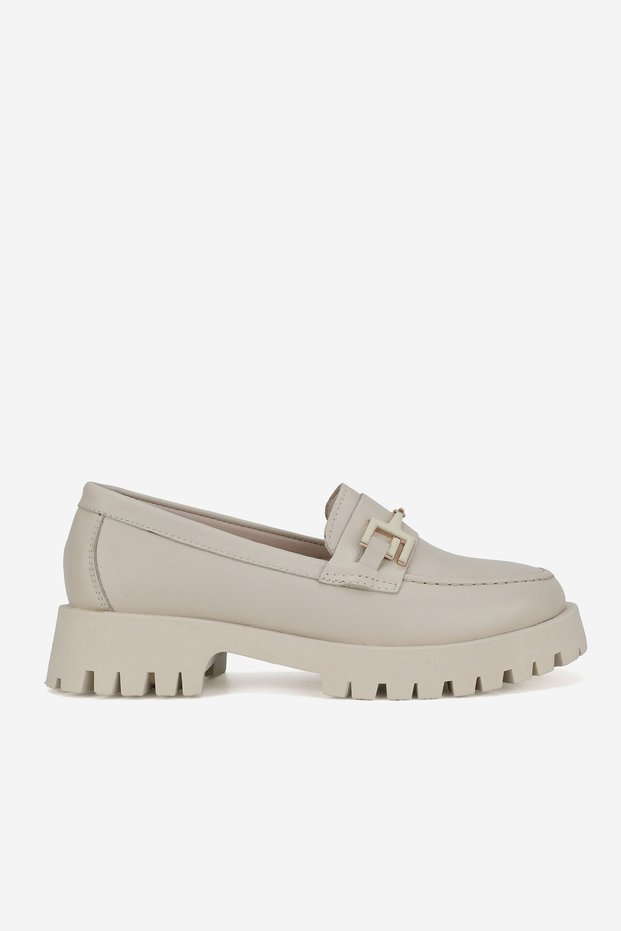 Women Beige Genuine Natural Leather Number 36-41 Daily Loafer Shoes