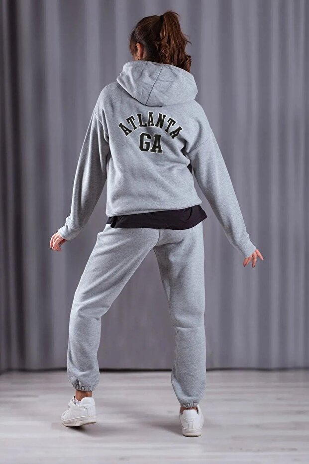 OversizE HoodEd Tracksuit SEt - Sweatshirt and Jogger, 3 ThrEad PrintEd