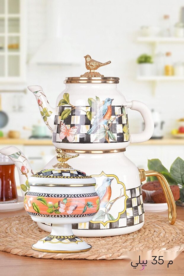 Enameled Teapot and Sugar Bowl Set Paradise