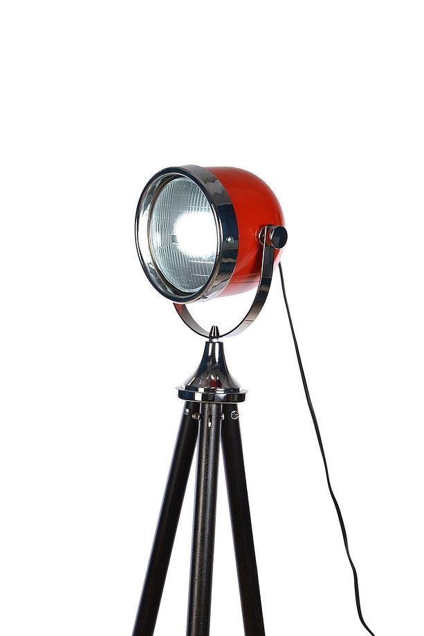 Retro Ahşap Üç Ayaklı Endüstriyel Model (TRİPOD) Lambader Kırmızı (KLASİK ARABA RENGİ) (AYAK SİYAH) - 3