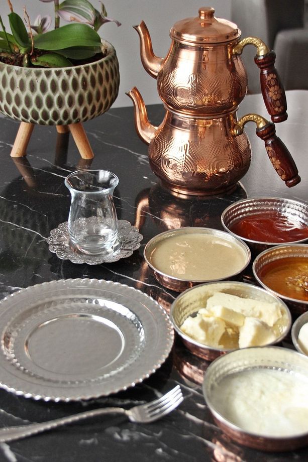 Bakır Kahvaltı Pasta Sunum Tabağı Kalaylı 2'li Set - 1