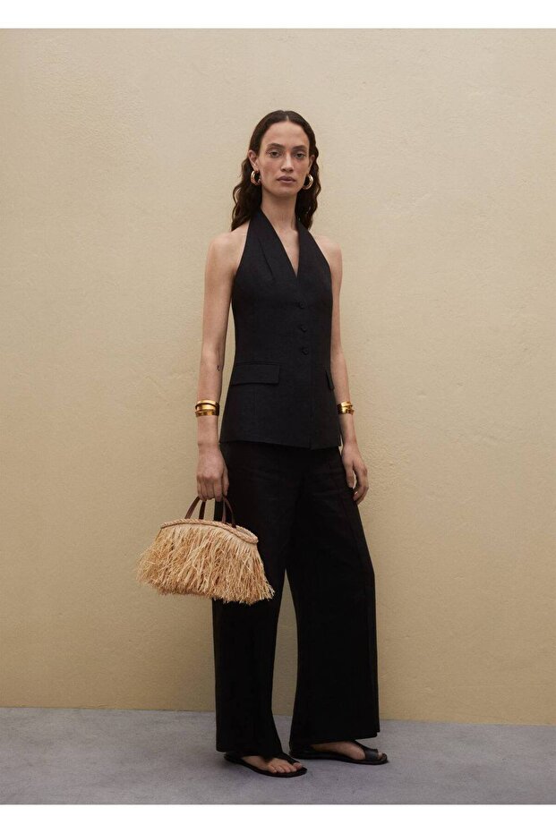 Halter yaka keten yelek - 5