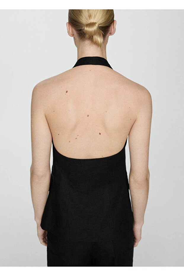 Halter yaka keten yelek - 4