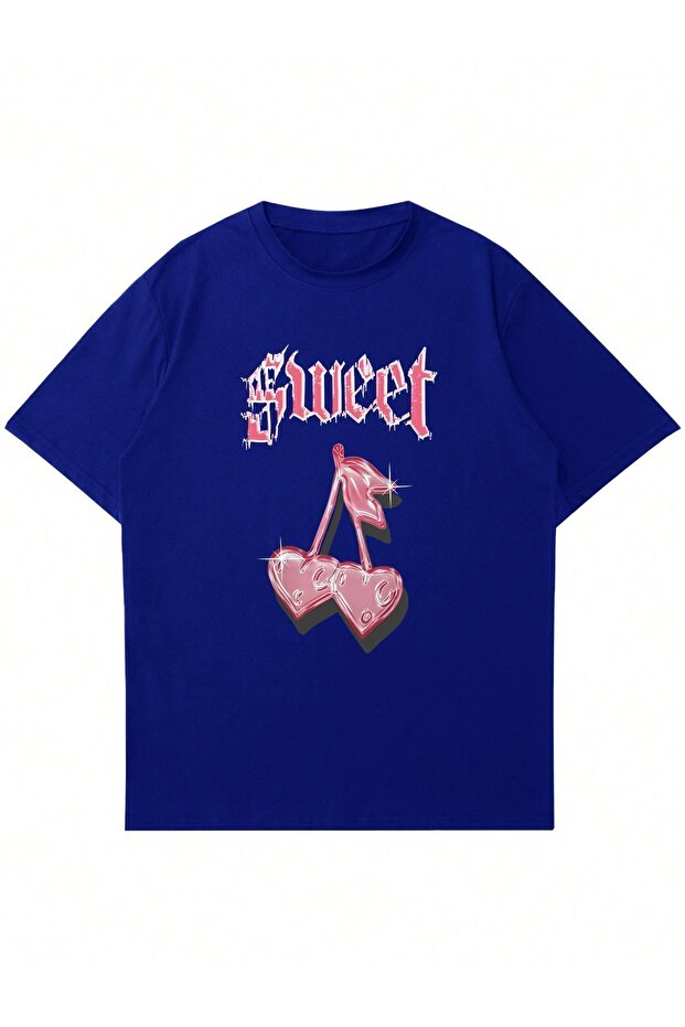 Unisex Sweet Cherry Printed Crew Neck Oversize T-Shirt