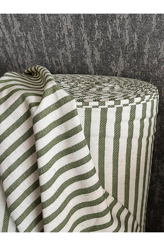 Emerald Striped Linen Fabric - Washed Cotton Linen Fabric 100X230 cm Suitable for Outerwear - Home Textile