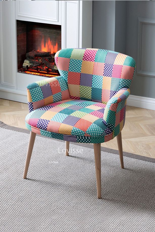 Patchwork Desen Berjer Tekli Koltuk Balkon, Ofis, Bekleme, Güzellik Merkezi, Çay Seti - 1