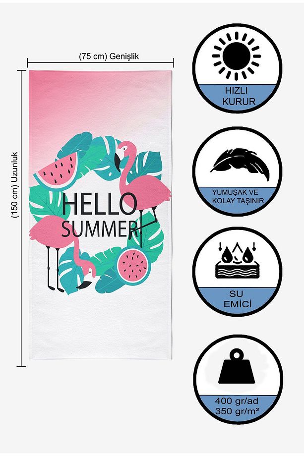Hello Summer Dijital Baskılı 75x150 Cm Plaj Havlusu - 6