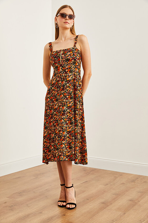 Kadın Çok Renkli Fermuarlı Desenli Elbise ELB-19000615 - 2