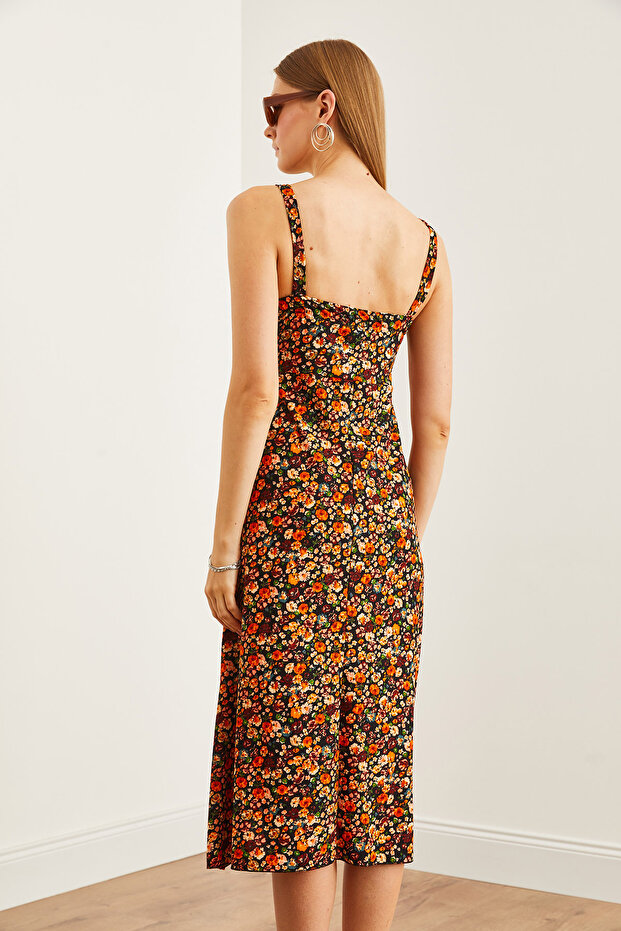 Kadın Çok Renkli Fermuarlı Desenli Elbise ELB-19000615 - 6