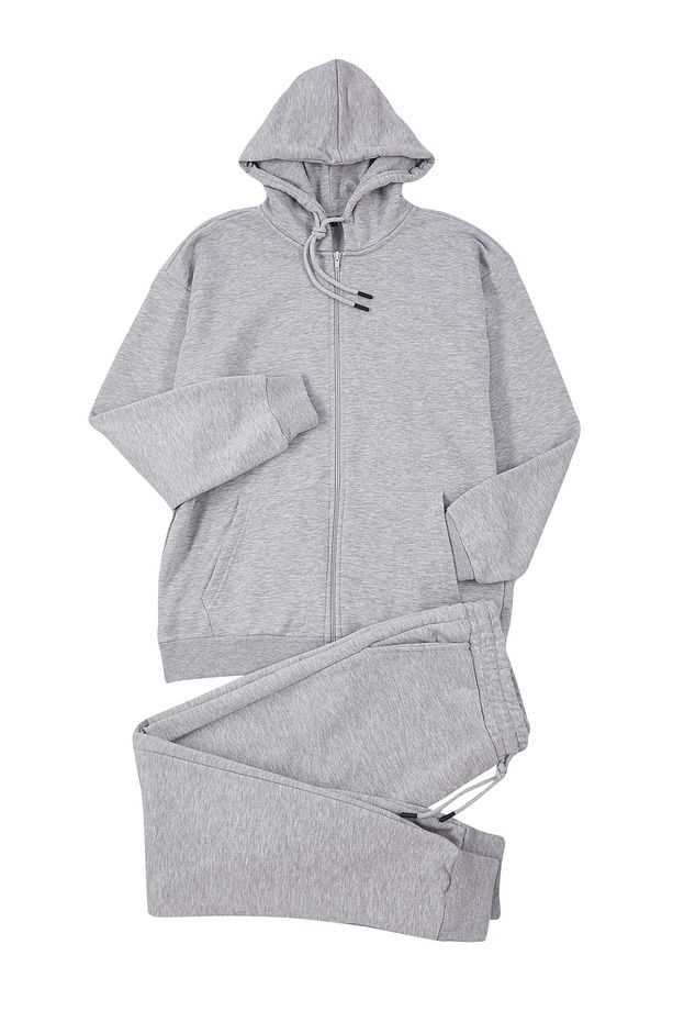 Gri Melanj Oversize/Geniş Kesim Kapüşonlu Basic Eşofman Takımı TMNAW25EM00000 - 2
