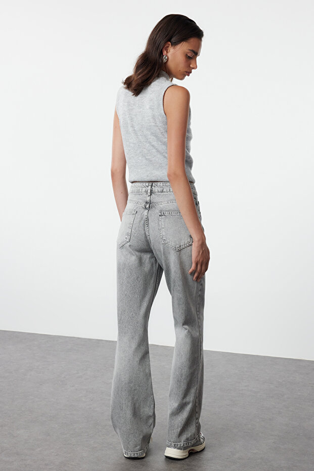 Szare jeansy z wysokim stanem i szerokimi nogawkami TWOAW25JE00178 - 5