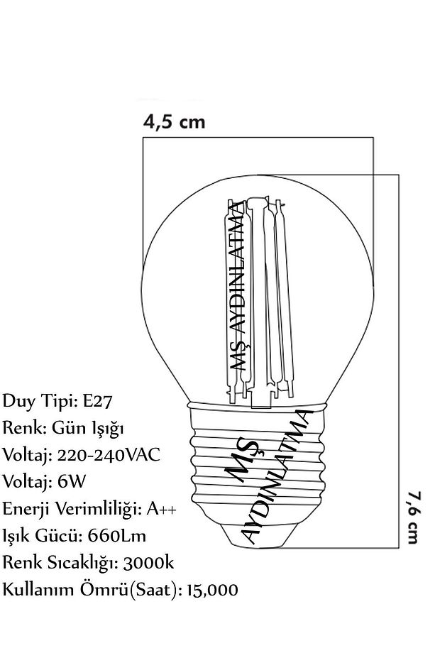 E27 Duylu Bakkal 6 Watt Gün Işığı Led Filament Rustik Şeffaf Cam Ampul G45 - 2